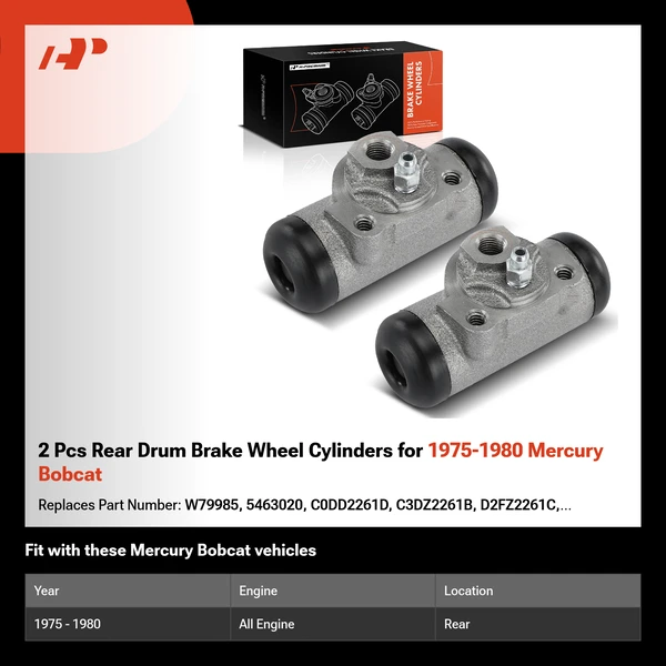 2 Pcs Rear Drum Brake Wheel Cylinders for 1975-1980 Mercury Bobcat