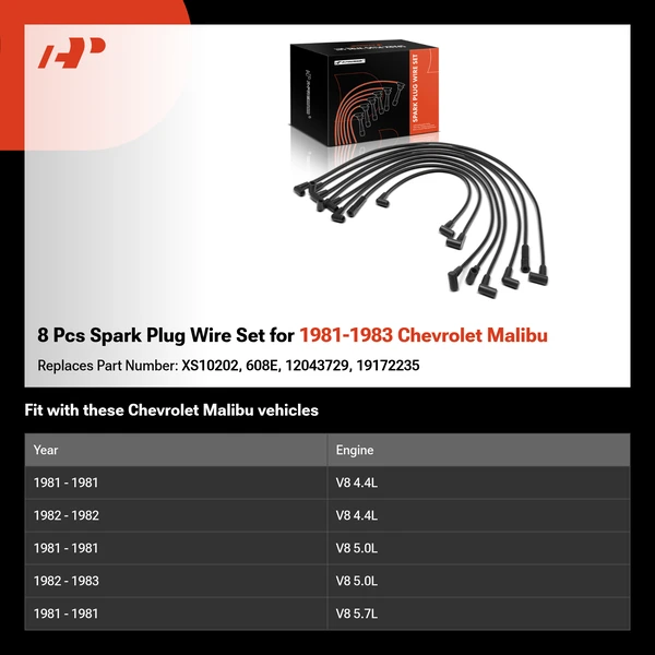 8 Pcs Spark Plug Wire Set for 1981-1983 Chevrolet Malibu