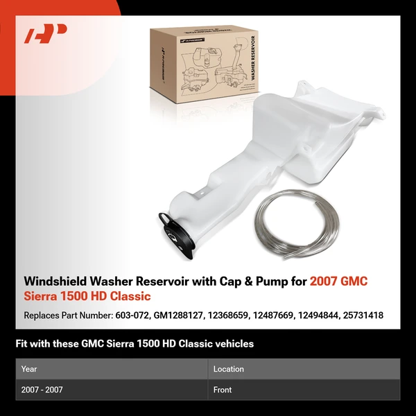 Windshield Washer Reservoir with Cap & Pump for 2007 GMC Sierra 1500 HD Classic
