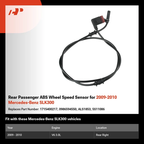 Rear Passenger ABS Wheel Speed Sensor for 2009-2010 Mercedes-Benz SLK300