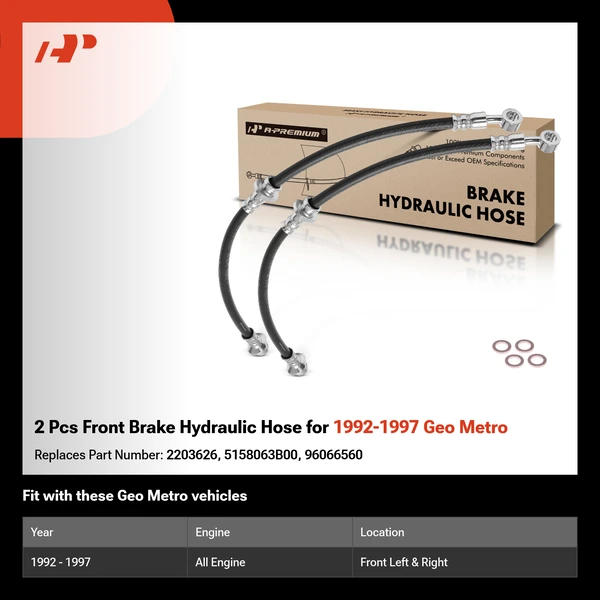 2 Pcs Front Brake Hydraulic Hose for 1992-1997 Geo Metro