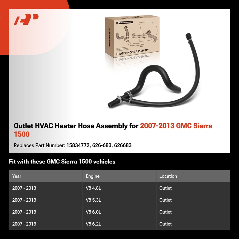 Outlet HVAC Heater Hose Assembly for 2007-2013 GMC Sierra 1500