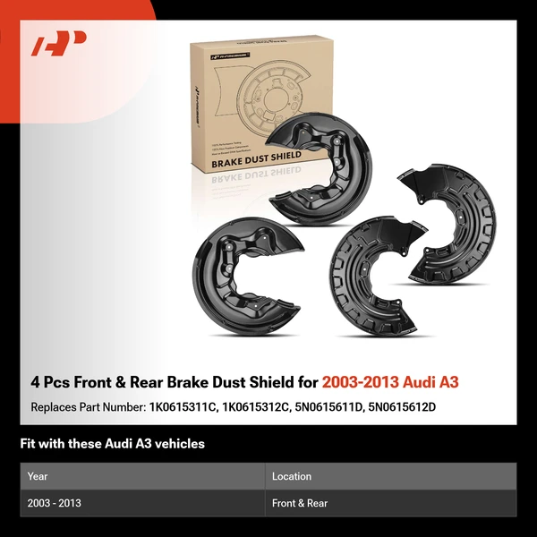 4 Pcs Front & Rear Brake Dust Shield for 2003-2013 Audi A3