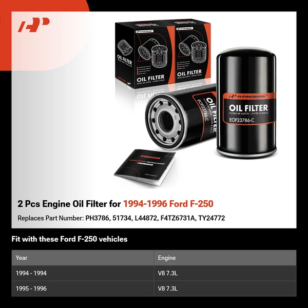 2 Pcs Engine Oil Filter for 1994-1996 Ford F-250