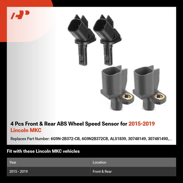 4 Pcs Front & Rear ABS Wheel Speed Sensor for 2015-2019 Lincoln MKC