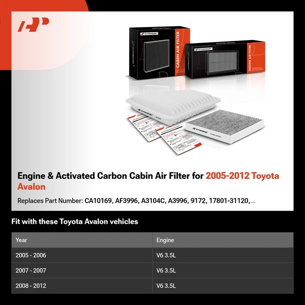 Engine & Activated Carbon Cabin Air Filter for 2005-2012 Toyota Avalon