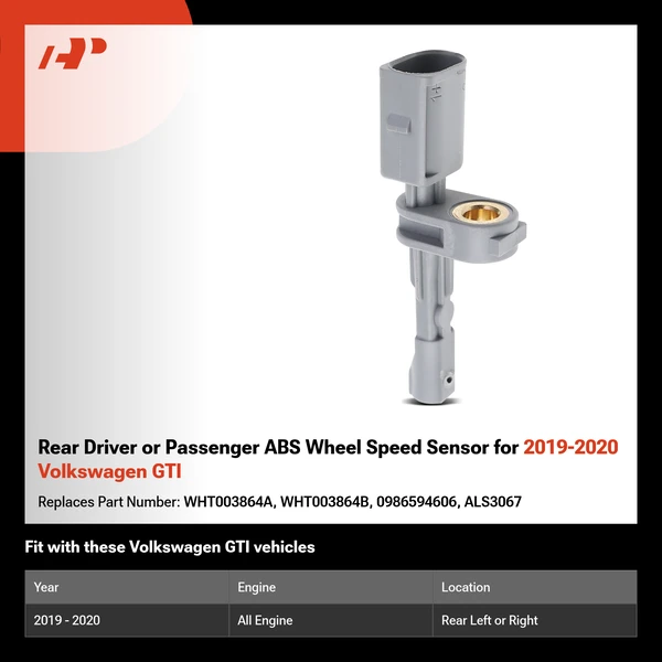 Rear Driver or Passenger ABS Wheel Speed Sensor for 2019-2020 Volkswagen GTI