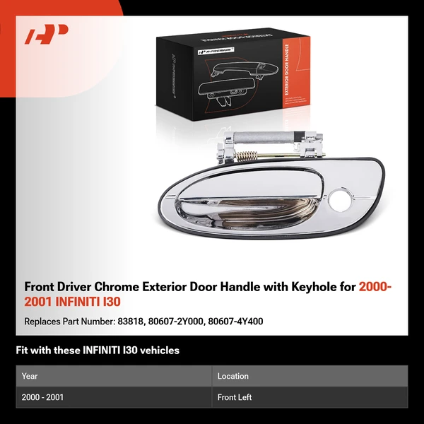 Front Driver Chrome Exterior Door Handle with Keyhole for 2000-2001 INFINITI I30