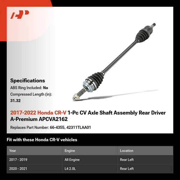 2017-2022 Honda CR-V 1-Pc CV Axle Shaft Assembly Rear Driver A-Premium APCVA2162