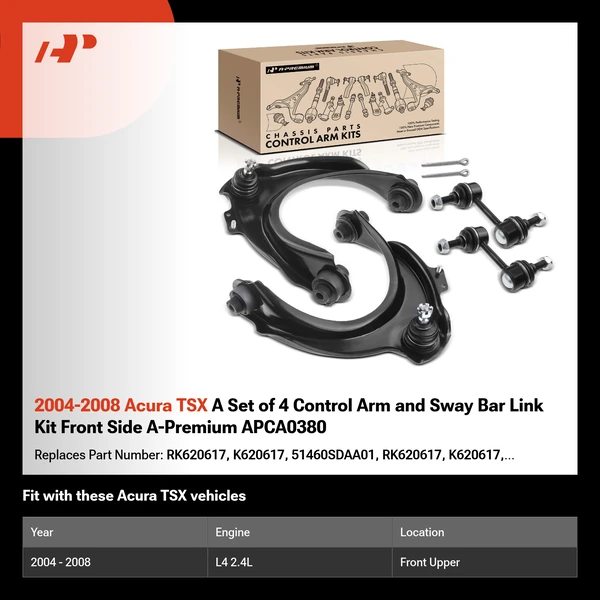 2004-2008 Acura TSX A Set of 4 Control Arm and Sway Bar Link Kit Front Side A-Premium APCA0380