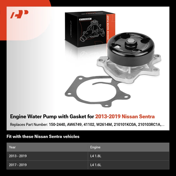 Engine Water Pump with Gasket for 2013-2019 Nissan Sentra