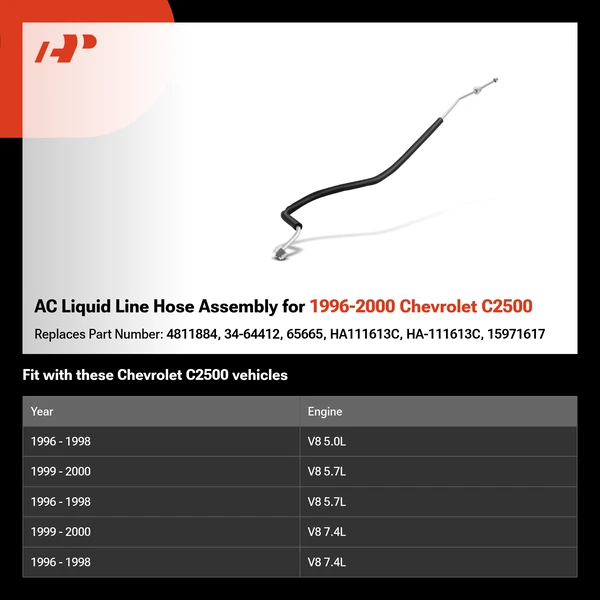 AC Liquid Line Hose Assembly for 1996-2000 Chevrolet C2500