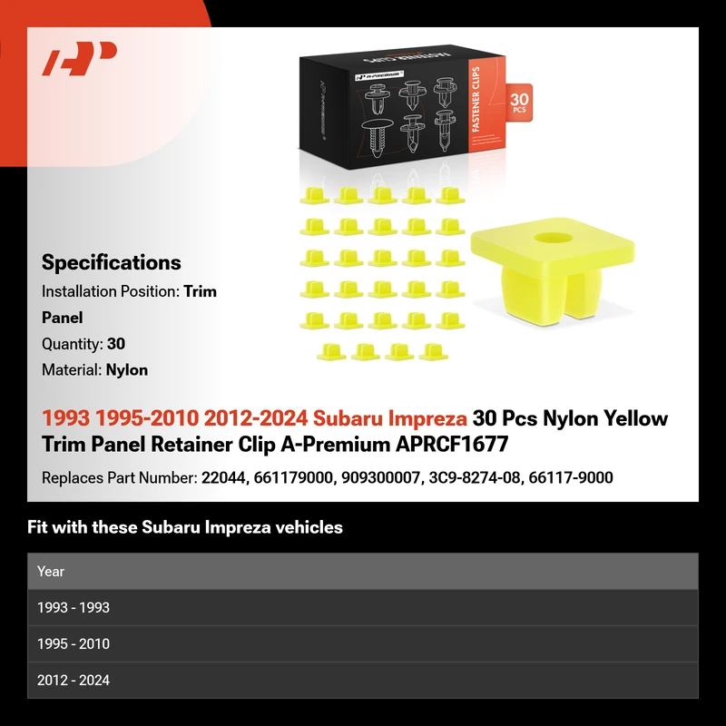 1993 1995-2010 2012-2024 Subaru Impreza 30 Pcs Nylon Yellow Trim Panel Retainer Clip A-Premium APRCF1677