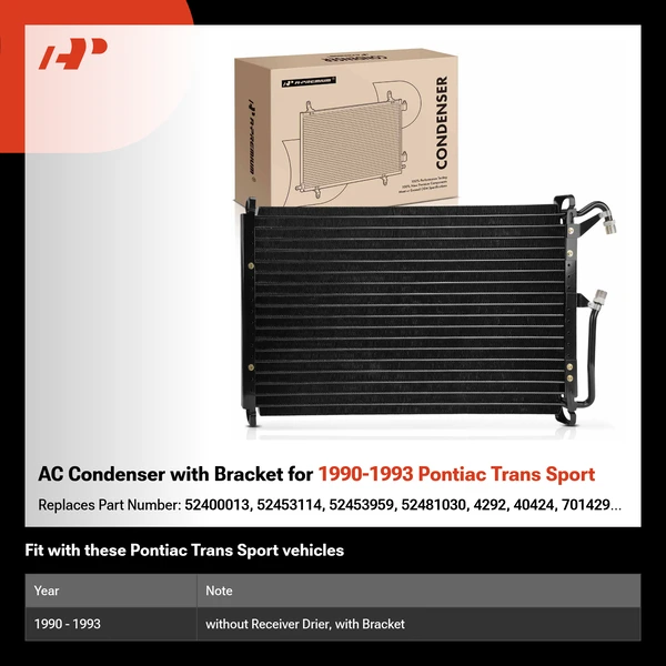 AC Condenser with Bracket for 1990-1993 Pontiac Trans Sport