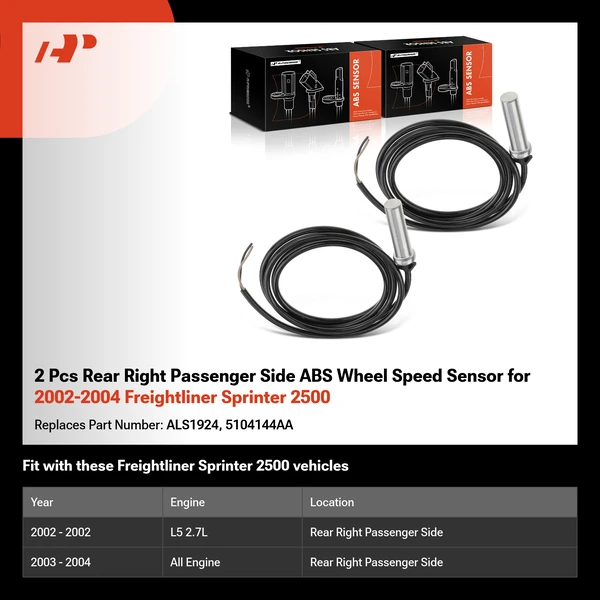 2 Pcs Rear Right Passenger Side ABS Wheel Speed Sensor for 2002-2004 Freightliner Sprinter 2500
