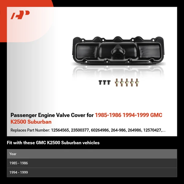 Passenger Engine Valve Cover for 1985-1986 1994-1999 GMC K2500 Suburban