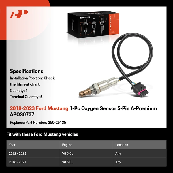 2018-2023 Ford Mustang 1-Pc Oxygen Sensor 5-Pin A-Premium APOS0737