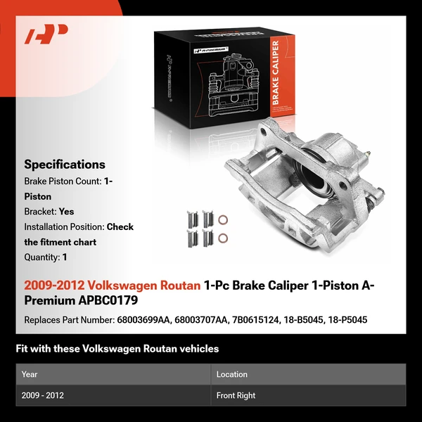 2009-2012 Volkswagen Routan 1-Pc Brake Caliper 1-Piston A-Premium APBC0179