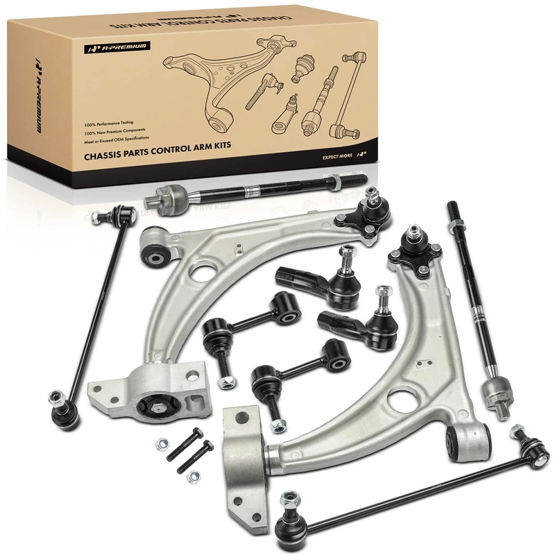 2007-2010 Volkswagen Passat A Set of 10 Control Arm Sway Bar Link and Tie Rod End Kit Front & Rear A-Premium APCA3013