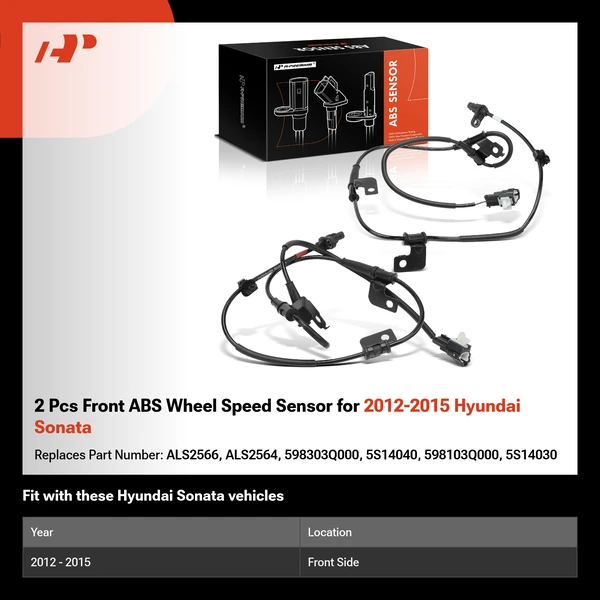 2 Pcs Front ABS Wheel Speed Sensor for 2012-2015 Hyundai Sonata