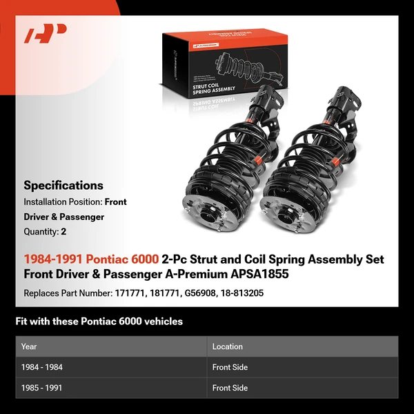 1984-1991 Pontiac 6000 2-Pc Strut and Coil Spring Assembly Set Front Driver & Passenger A-Premium APSA1855