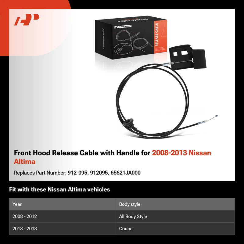 Front Hood Release Cable with Handle for 2008-2013 Nissan Altima