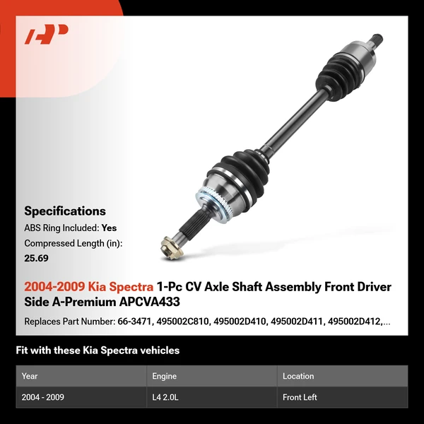 2004-2009 Kia Spectra 1-Pc CV Axle Shaft Assembly Front Driver Side A-Premium APCVA433