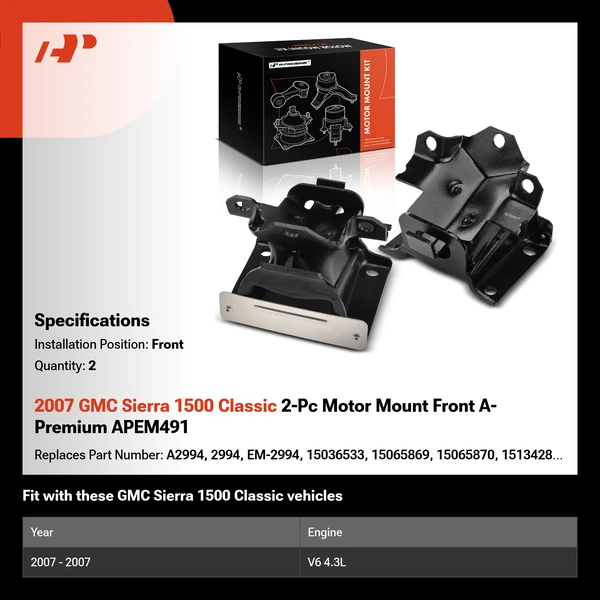 2007 GMC Sierra 1500 Classic 2-Pc Motor Mount Front A-Premium APEM491