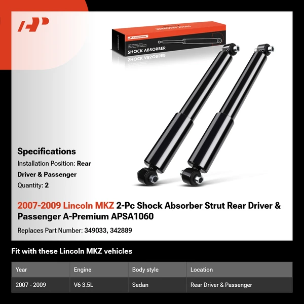 2007-2009 Lincoln MKZ 2-Pc Shock Absorber Strut Rear Driver & Passenger A-Premium APSA1060
