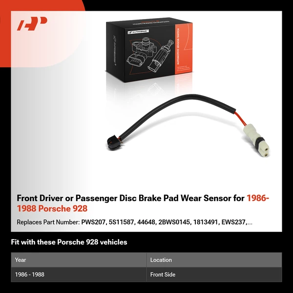 Front Driver or Passenger Disc Brake Pad Wear Sensor for 1986-1988 Porsche 928