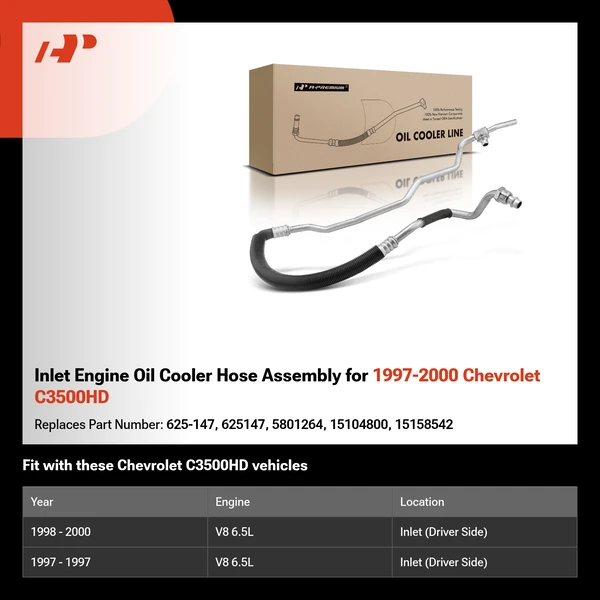 Inlet Engine Oil Cooler Hose Assembly for 1997-2000 Chevrolet C3500HD