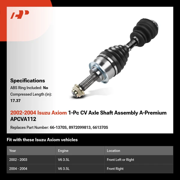 2002-2004 Isuzu Axiom 1-Pc CV Axle Shaft Assembly A-Premium APCVA112