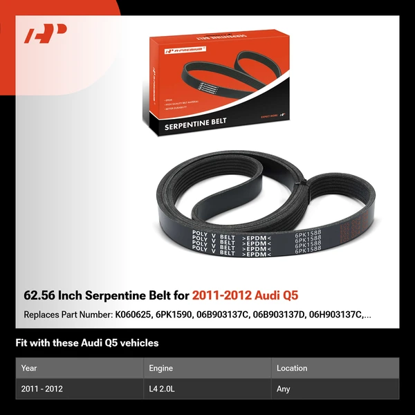 62.56 Inch Serpentine Belt for 2011-2012 Audi Q5