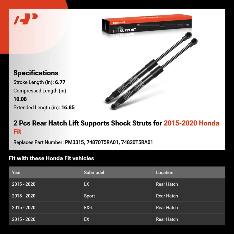 2 Pcs Rear Hatch Lift Supports Shock Struts for 2015-2020 Honda Fit