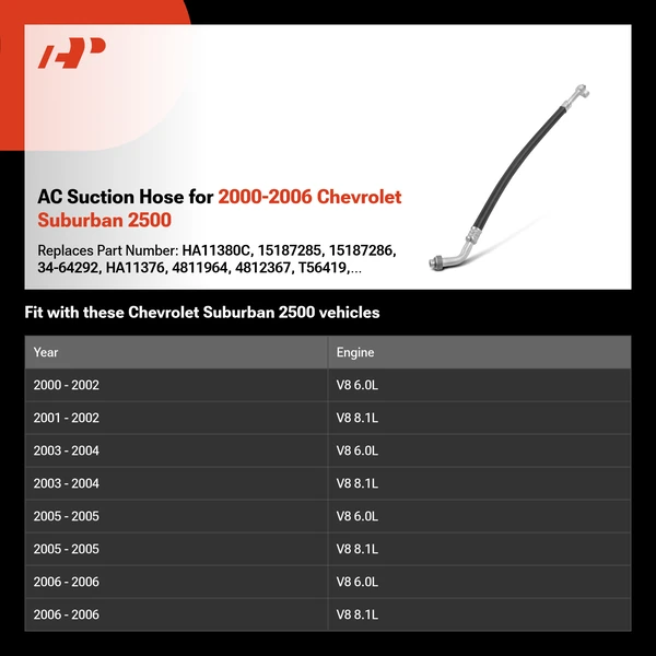 AC Suction Hose for 2000-2006 Chevrolet Suburban 2500