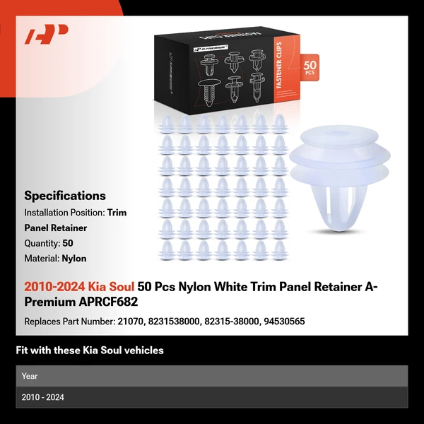 2010-2024 Kia Soul 50 Pcs Nylon White Trim Panel Retainer A-Premium APRCF682