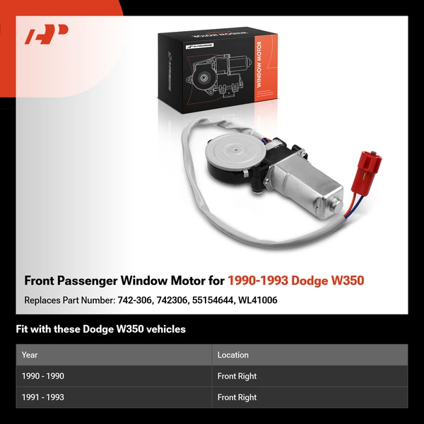 Front Passenger Window Motor for 1990-1993 Dodge W350