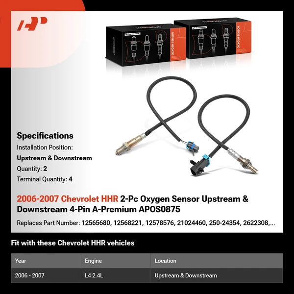 2006-2007 Chevrolet HHR 2-Pc Oxygen Sensor Upstream & Downstream 4-Pin A-Premium APOS0875