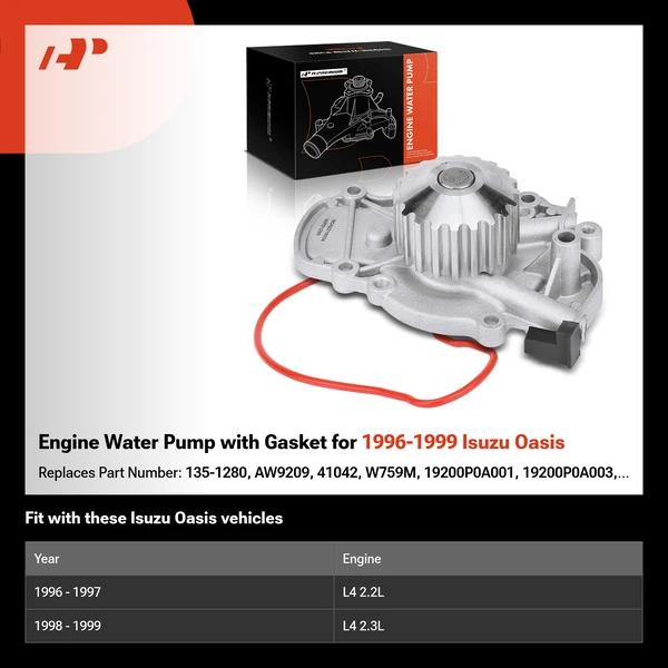 Engine Water Pump with Gasket for 1996-1999 Isuzu Oasis