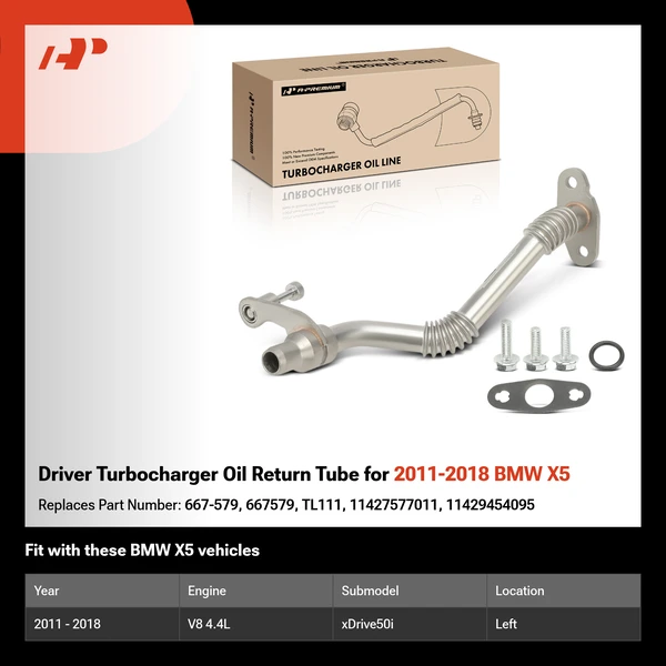 Driver Turbocharger Oil Return Tube for 2011-2018 BMW X5