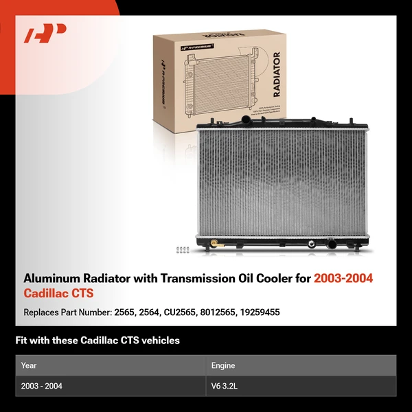 Aluminum Radiator with Transmission Oil Cooler for 2003-2004 Cadillac CTS