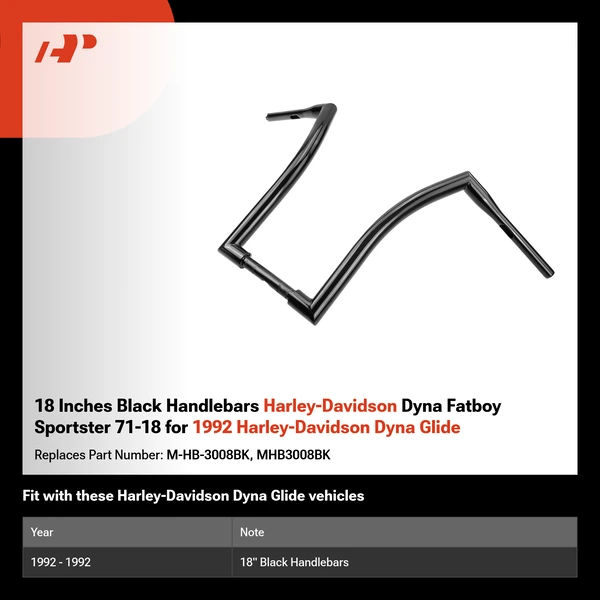 18 Inches Black Handlebars Harley-Davidson Dyna Fatboy Sportster 71-18 for 1992 Harley-Davidson Dyna Glide