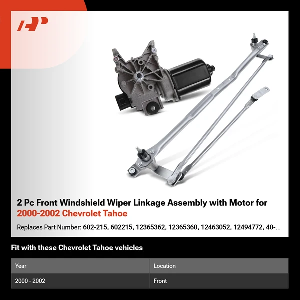 2 Pc Front Windshield Wiper Linkage Assembly with Motor for 2000-2002 Chevrolet Tahoe