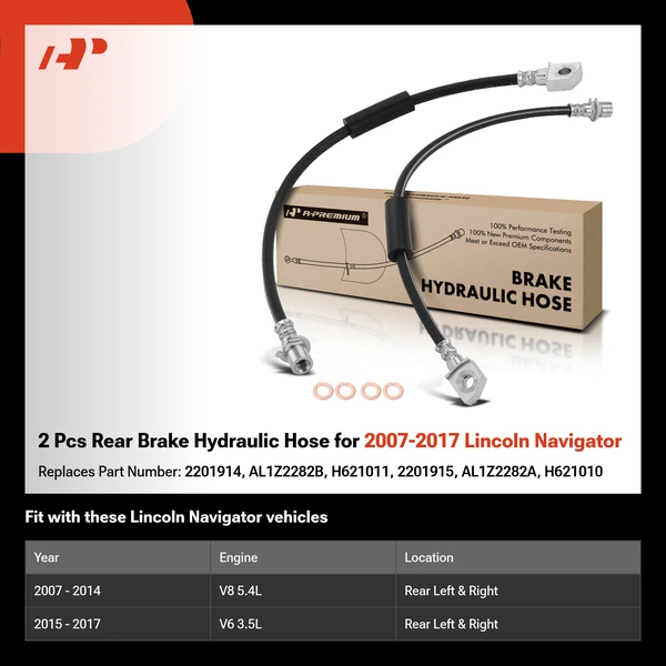 2 Pcs Rear Brake Hydraulic Hose for 2007-2017 Lincoln Navigator
