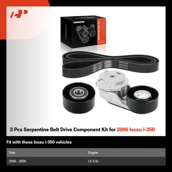 3 Pcs Serpentine Belt Drive Component Kit for 2006 Isuzu i-350
