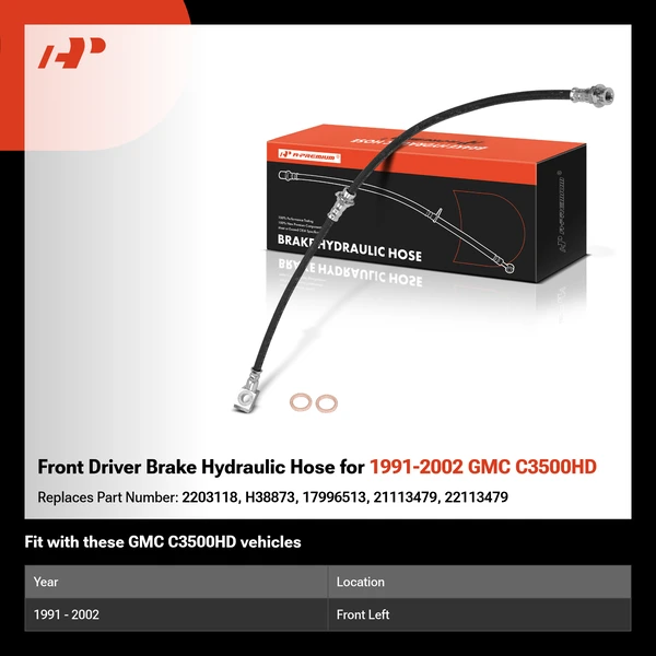 Front Driver Brake Hydraulic Hose for 1991-2002 GMC C3500HD