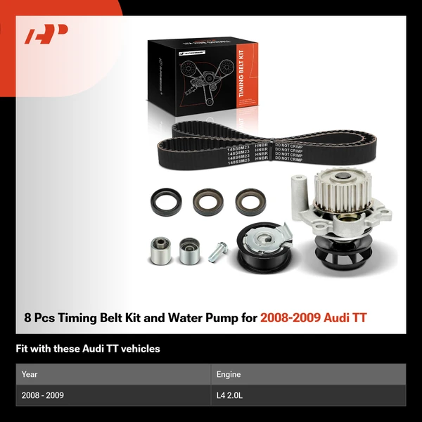 8 Pcs Timing Belt Kit and Water Pump for 2008-2009 Audi TT