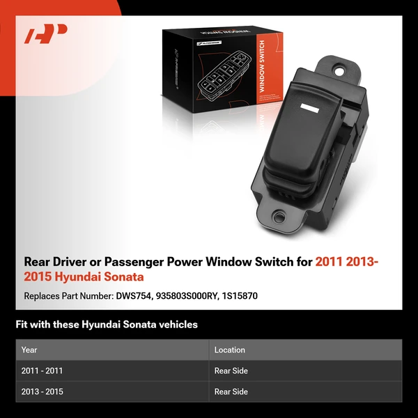 Rear Driver or Passenger Power Window Switch for 2011 2013-2015 Hyundai Sonata