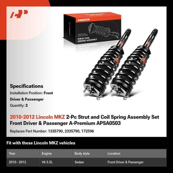 2010-2012 Lincoln MKZ 2-Pc Strut and Coil Spring Assembly Set Front Driver & Passenger A-Premium APSA0503
