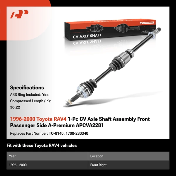 1996-2000 Toyota RAV4 1-Pc CV Axle Shaft Assembly Front Passenger Side A-Premium APCVA2281